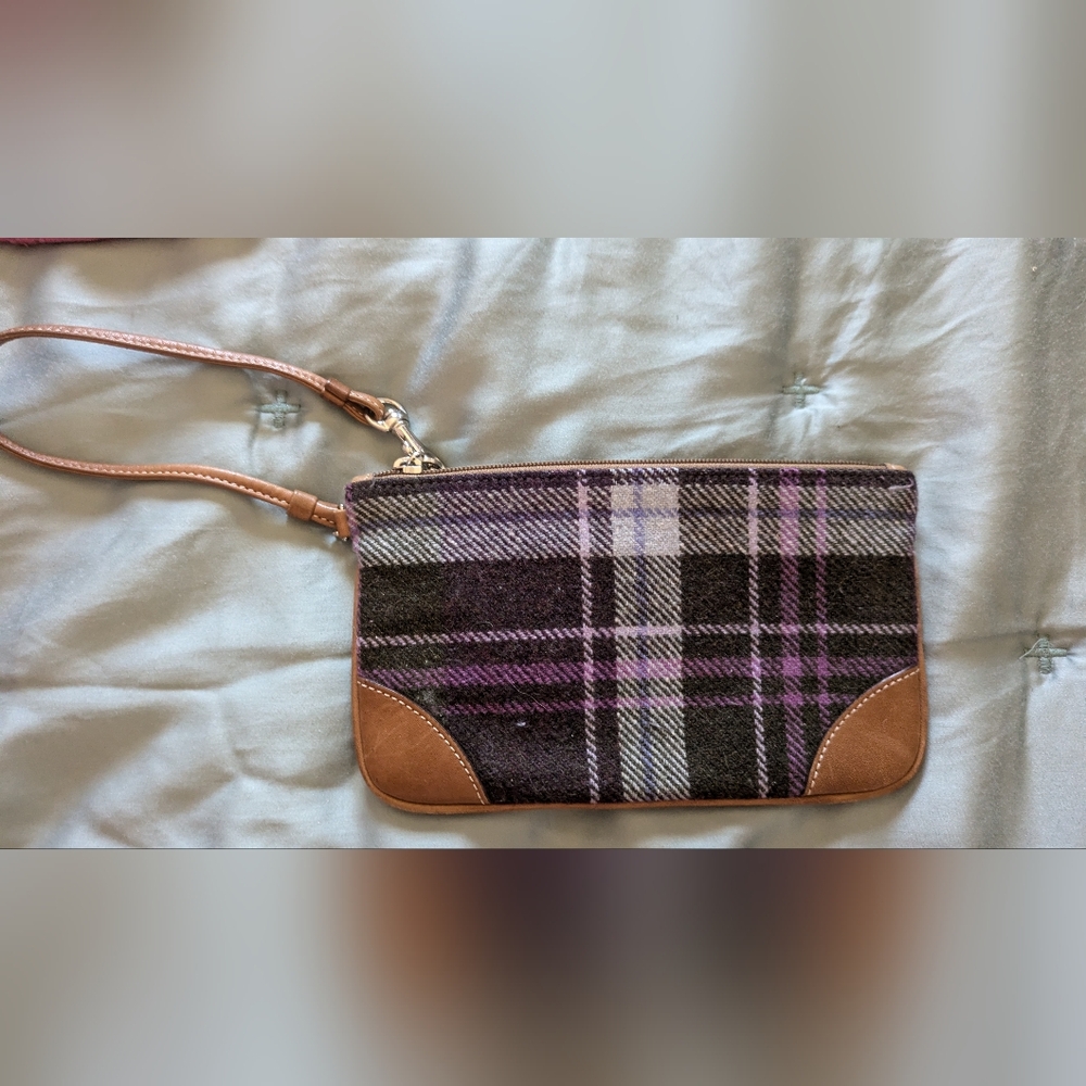 Coach Plaid Tweed Fabric Wristlet